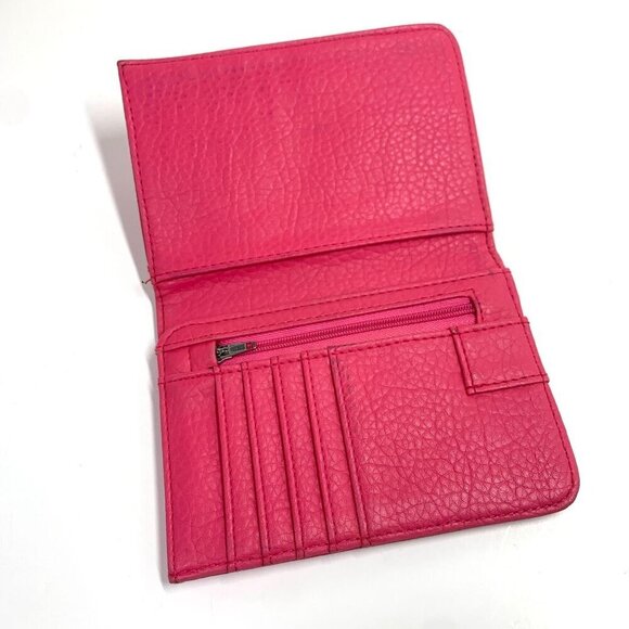 Women's Raspberry Pink Leather Perforated Wallet Slim Profile 5.5" x 4" - Picture 2 of 6
